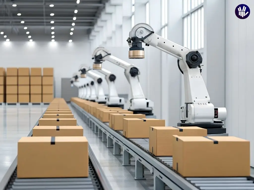 Robotic arms on a line